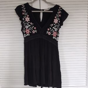 Floral Embroidered Black Dress